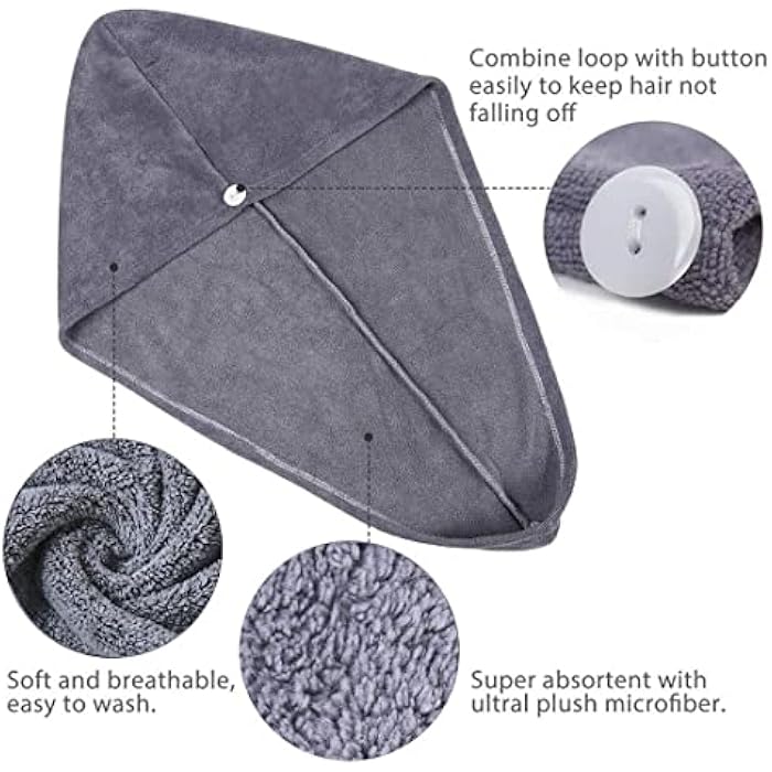 YEFAF 2 Pack Microfiber Hair Towel Wrap, Fast Drying with Button, Soft Super Absorbent for Long & Curly Hair, Anti-Frizz - Image 5